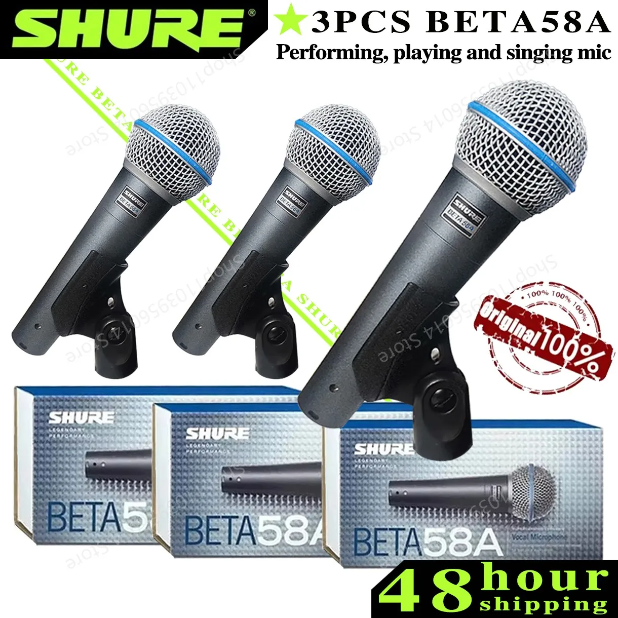 3PCS Shure BETA 58A Vocal Microphone Dynamic Microphone Home KTV Live Stage Performance Microphone