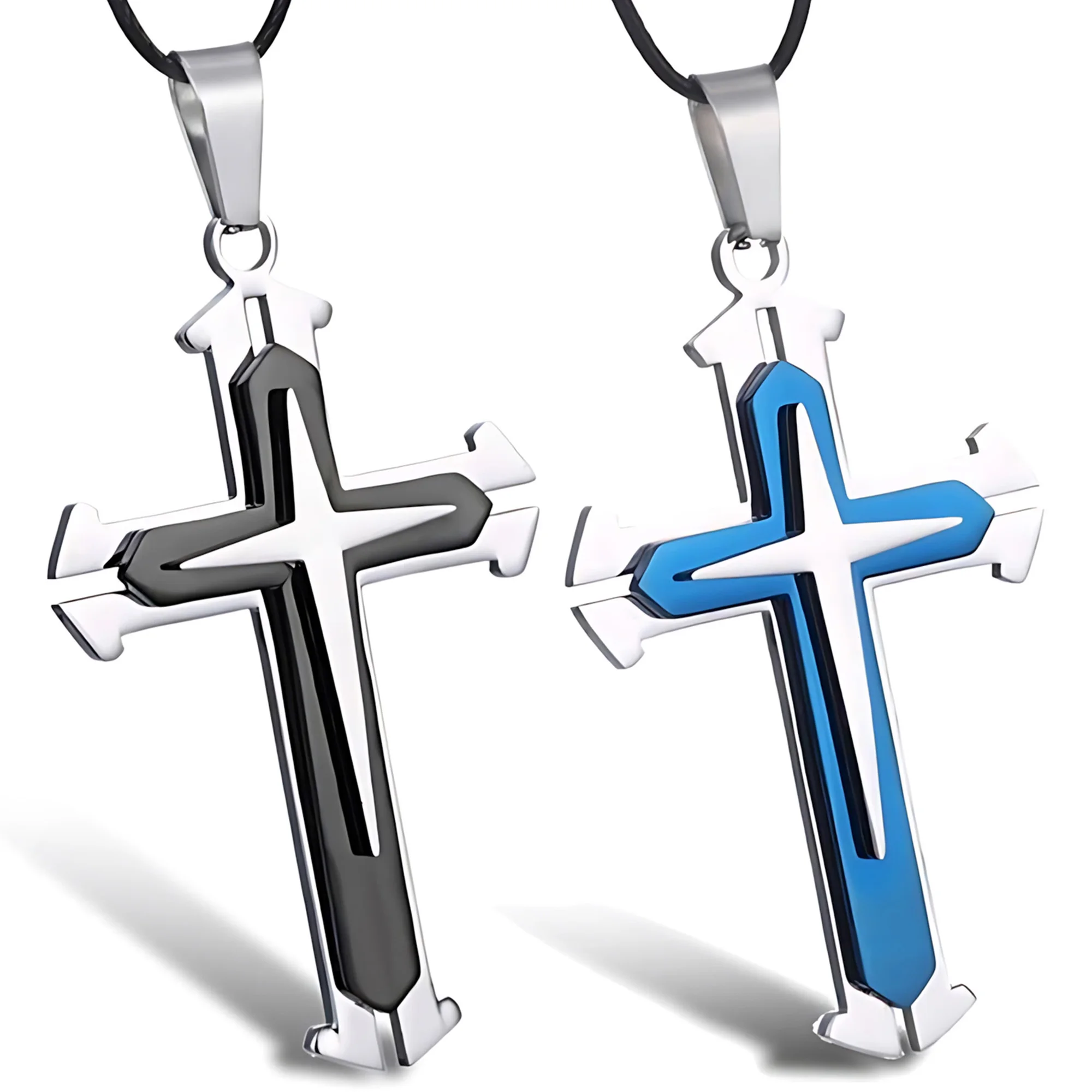 KISMIS 1PC Stainless Steel Cross Necklace Pendant Jewelry Catholic and Christian Jesus Amulet