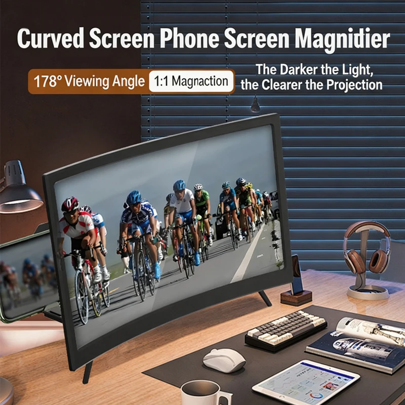 12 Inch Curved Screen Mobile Phone Screen Magnifier 3D Video Amplifier Portable Cell Phone Stand for Watching Movies Live Stream