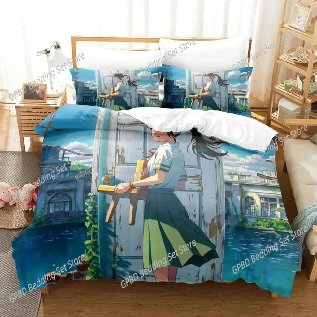 Anime Movie Suzume No Tojimari Bedding Set Boys Girls Twin Queen Size Duvet Cover Pillowcase Bed Kids Adult Home Textileextile