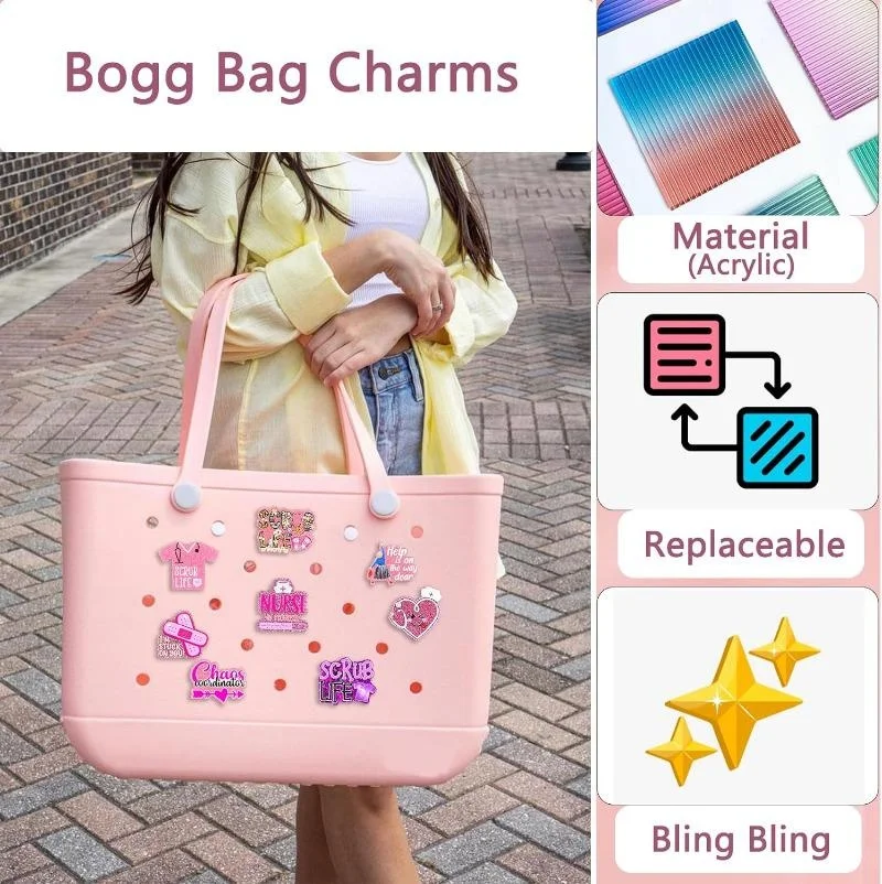 7/8szt Bling Bag Charms for Bogg Bag Cute Acrylic Nurse Life Charms for Bogg Bag Compatible with Simply Southern Beach Tote DIY