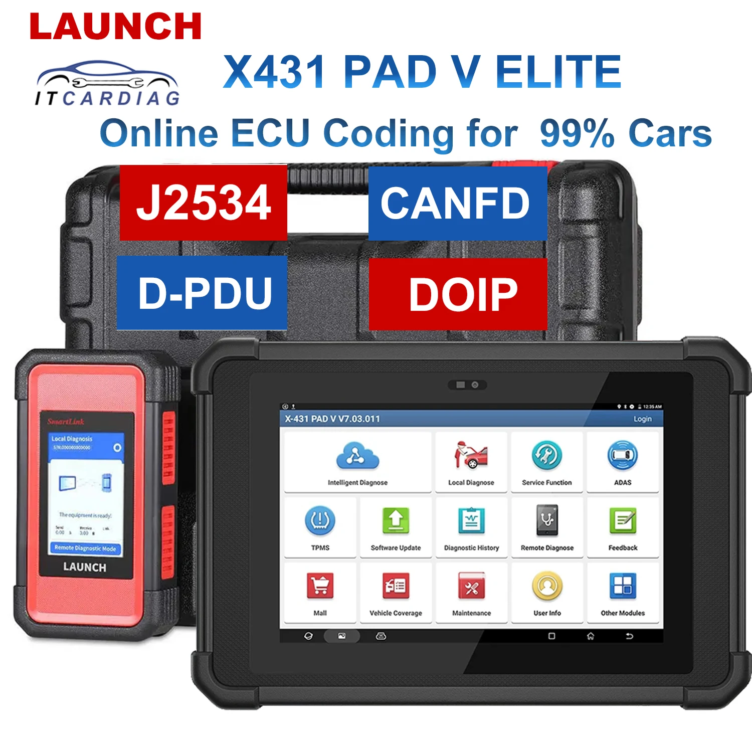 

LAUNCH X431 PAD V Elite Auto ECU Online Programming 10.1inch Car OBD2 Scanner CAN FD\DOIP\J2534 Auto OBD OBD2 Scanner