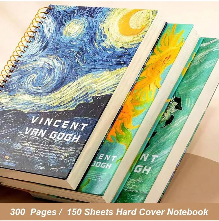 Van Gogh\'s Famous Painting Cover Spiral Coil Notebook 300 Pages 150 Sheets B5 Horizontal Line Inner Page Notepad