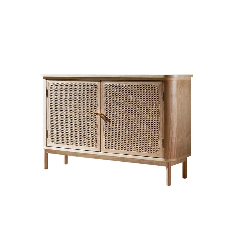 Wooden wind rattan woven sideboard cabinet, minimalist modern tea cabinet, household integrated wall storage cabinet