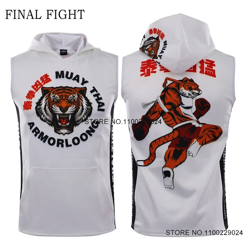 Muay Thai Hoodie Sleeveless MMA Rashguard Men Women Tiger Kick Boxing Hoodies Gym Martial Arts Fight Kickboxing Training T Shirt