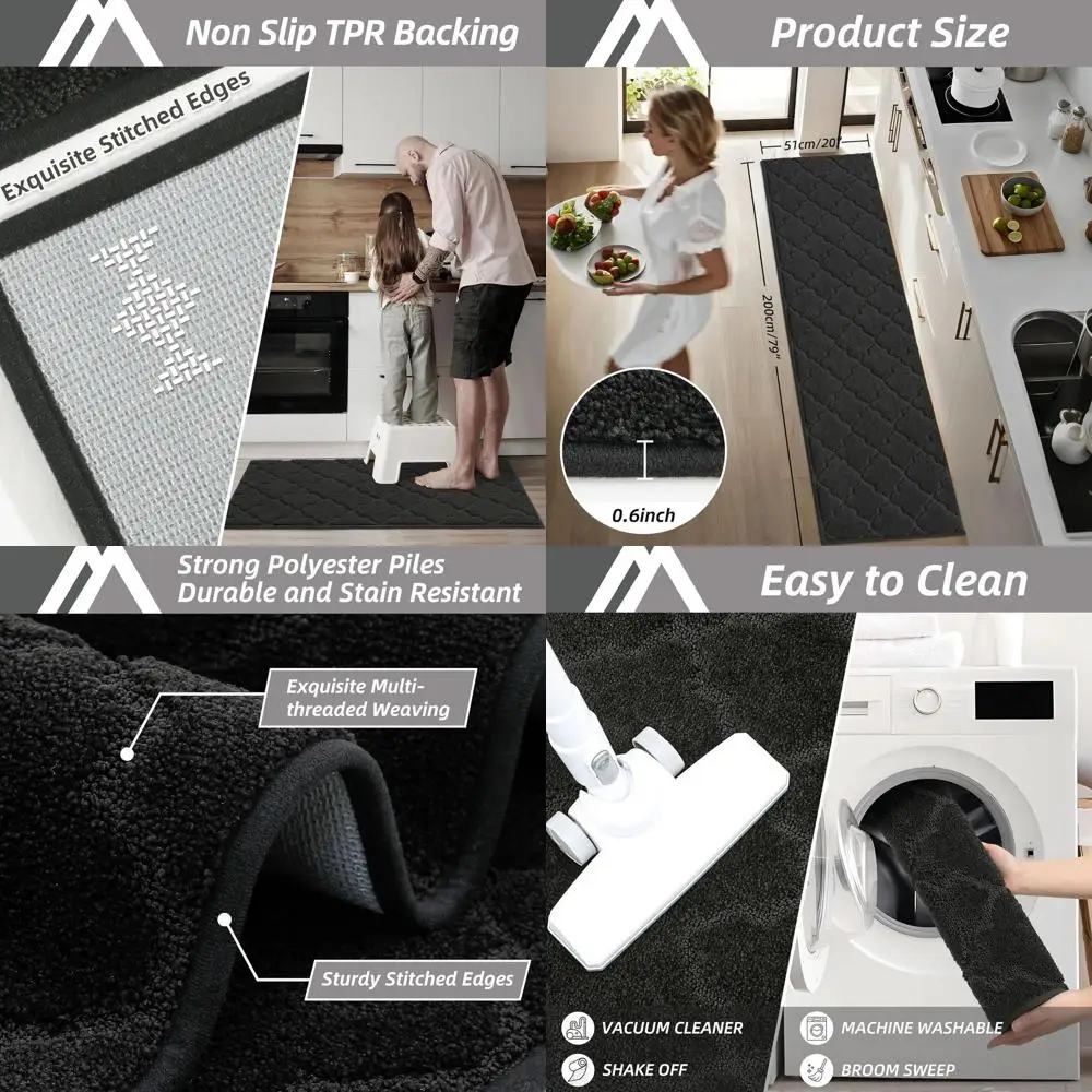 

Супервпитывающие кухонные коврики 20x79, нескользящие, моющиеся, полиэстер, черные