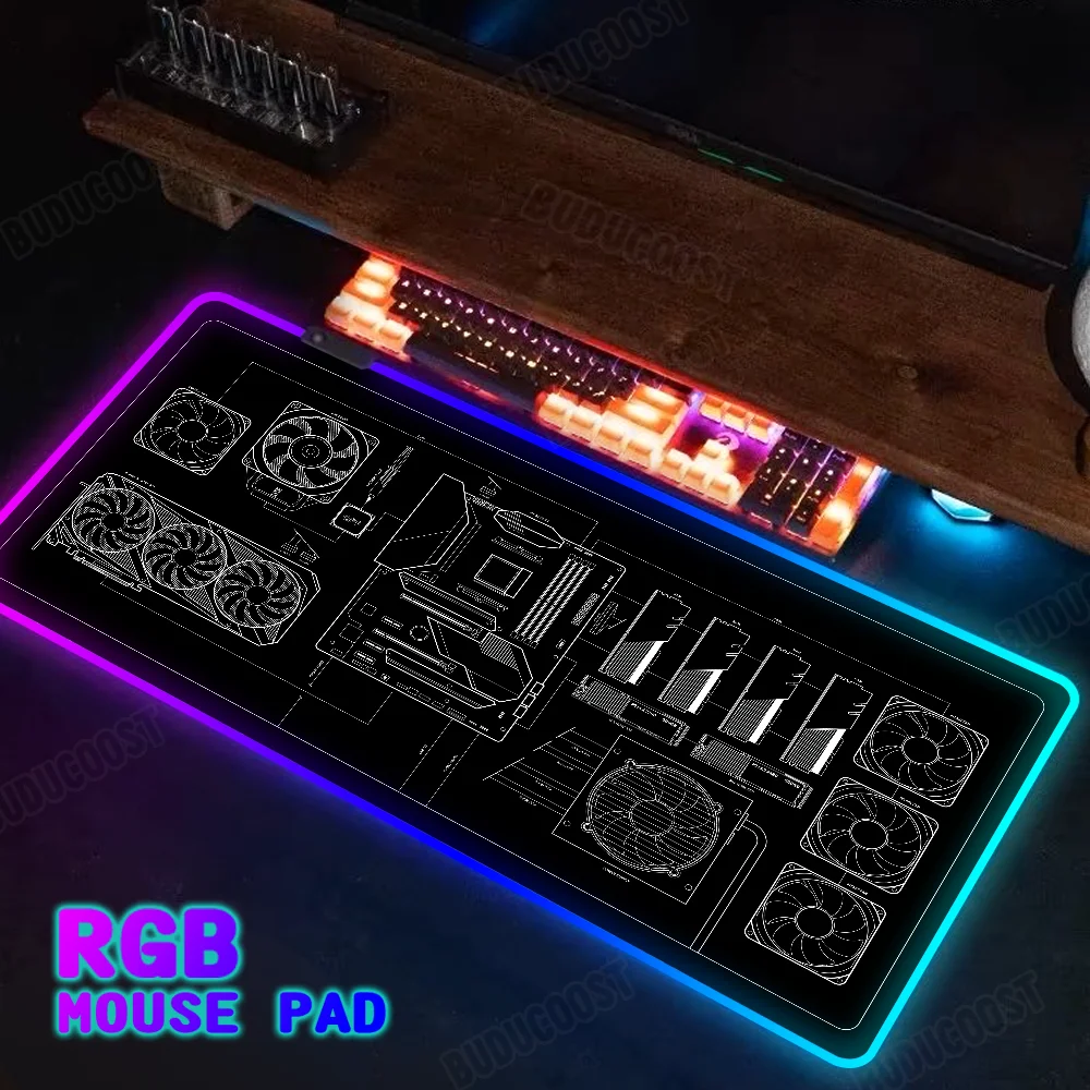 Linha artística design mousepad rgb computador host led tapetes iluminação portátil tapete preto xxl tapete de mesa backlight tapete cpu