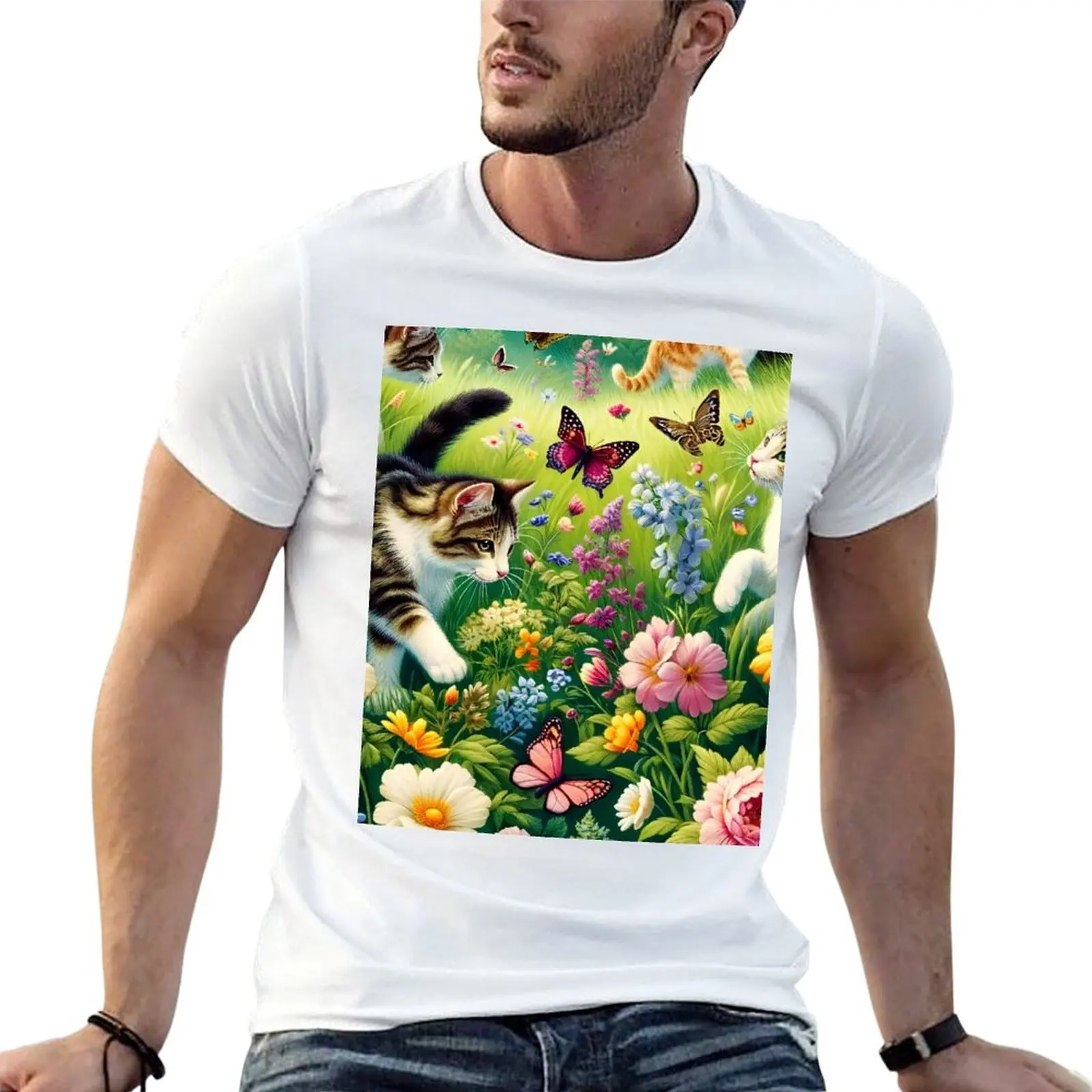 

Exploration tshirt Enchanted T-Shirt Floral Whimsical - Print Feline anime Garden Cat