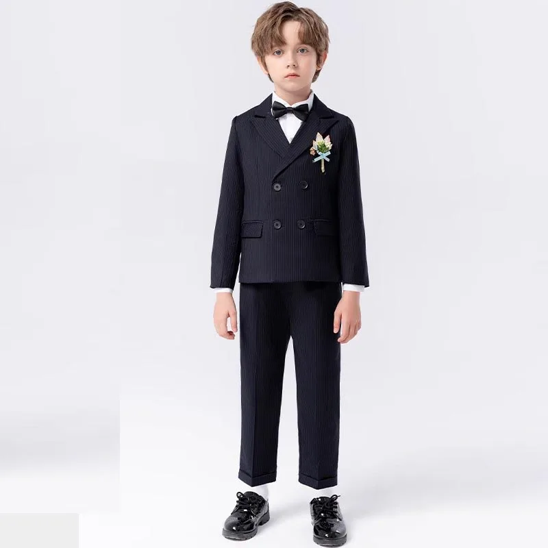 

Boys Formal Ceremony Tuxedo Dress Children Stripe Wedding Suit Teenager Kids Photograph Blazer Eve Party Performance Costume