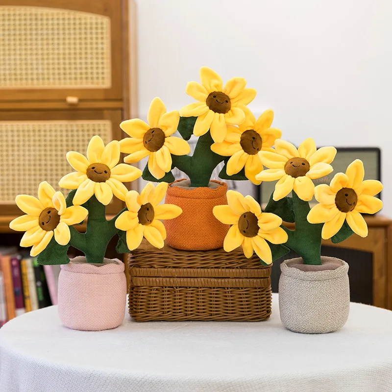 Kawaii Plush Toy Cute Stuffed Doll Flower Plant Indoor Decorative Potted Greenery Soft Toy for Kids Birthday Gift Relaxing Eye