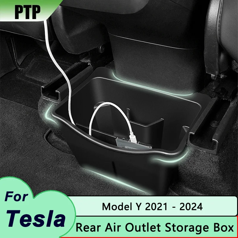 

For Tesla Model Y 2024 Rear Air Outlet Storage Box TPE Rear Center Console Hidden Organzier Trash Can Under Seat Car Accessories