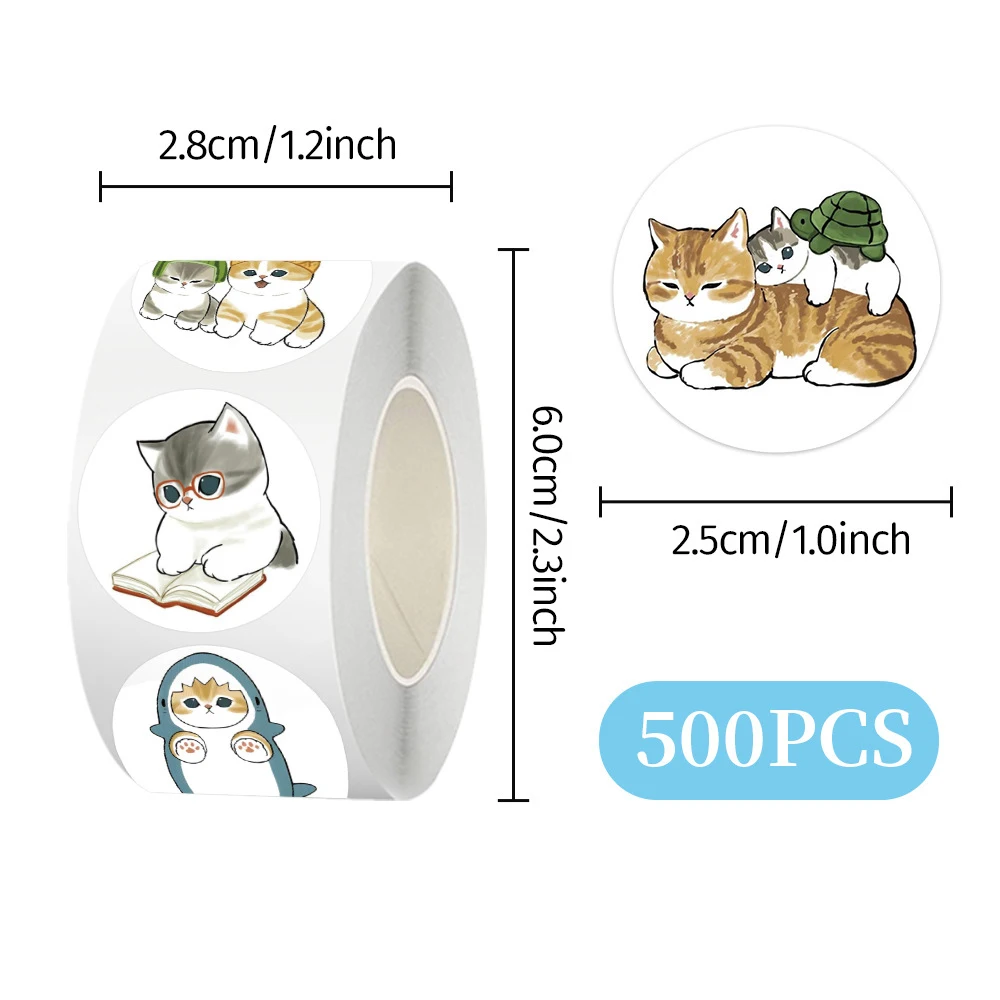 

500pcs/roll Kawaii Cute Cat Kitten Reward Stickers Cartoon Sealing Label Sticker Luggage Phone Laptop Decoration Decals Kids Toy
