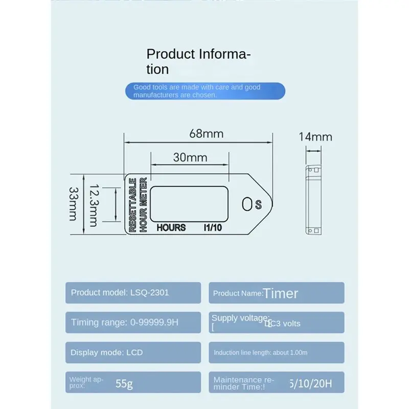 Abln-tacômetro de motor indutivo lcd display digital praia carro cortador de grama motocicleta medidor de tempo acumulado