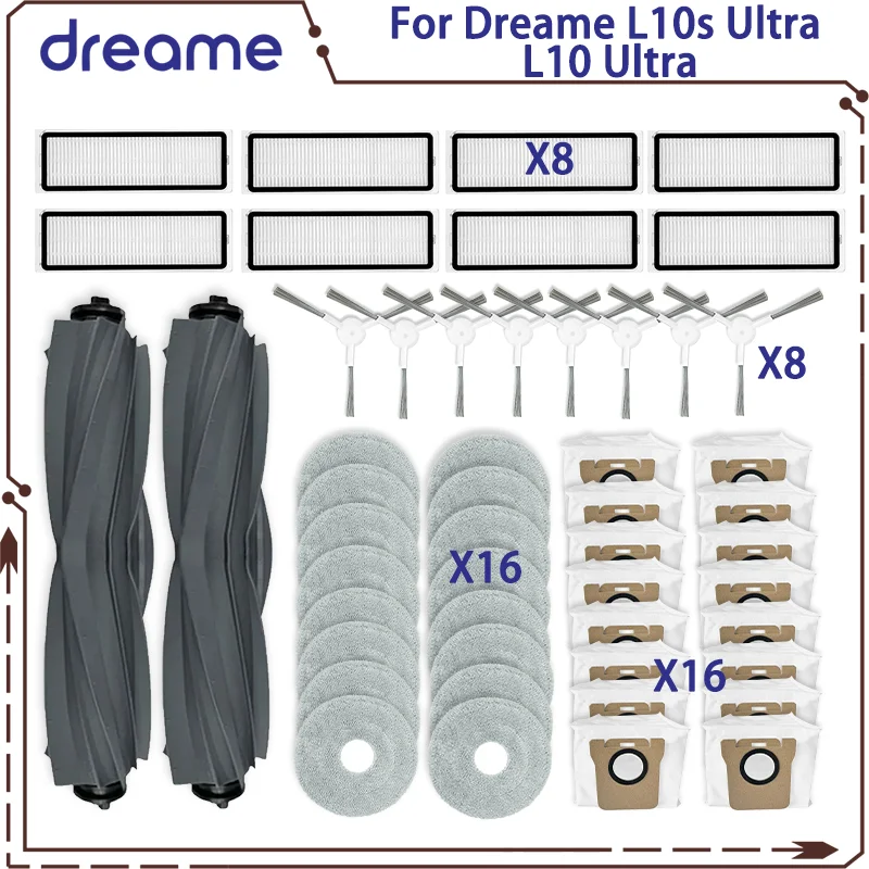 قطع غيار Dreame لـ L10s Ultra ، L10 Ultra ، قطع غيار ، ملحقات ، بكرة ، فرشاة جانبية ، فلتر Hepa ، قماش ممسحة ، كيس غبار