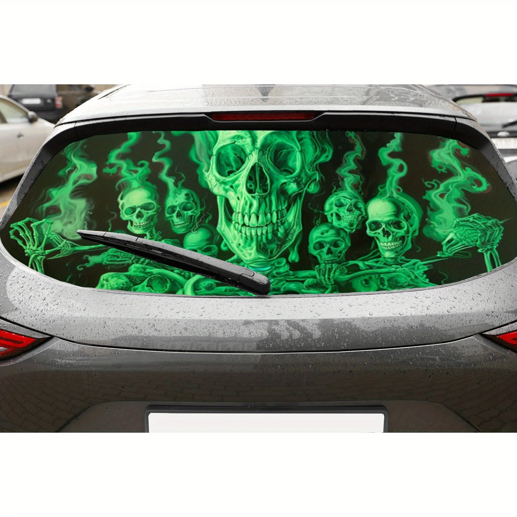 

Мистические зеленые призрачные черепа, виниловые наклейки на заднее окно автомобиля, художественная наклейка на авто, самоклеящиеся водонепроницаемые украшения на заднее окно
