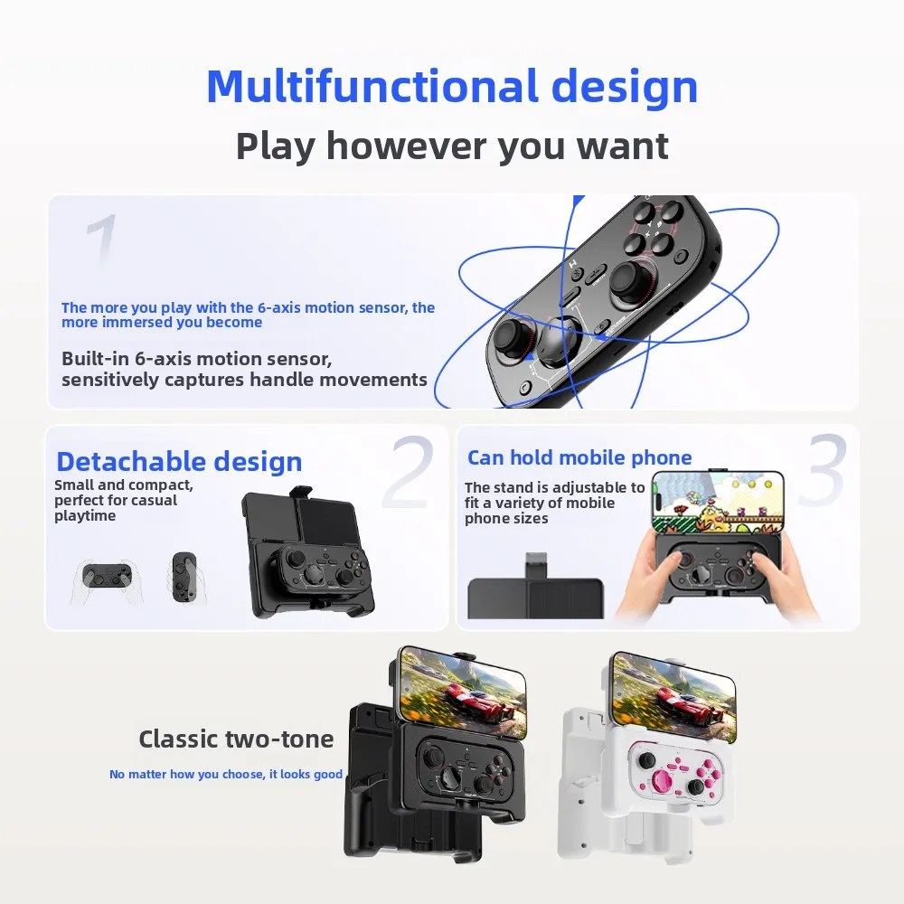 Lemokey L07 Multi-grip Game Controller Detachable Design with Stand Compact Portable 6-Axis Motion Sensor for PC Switch Steam