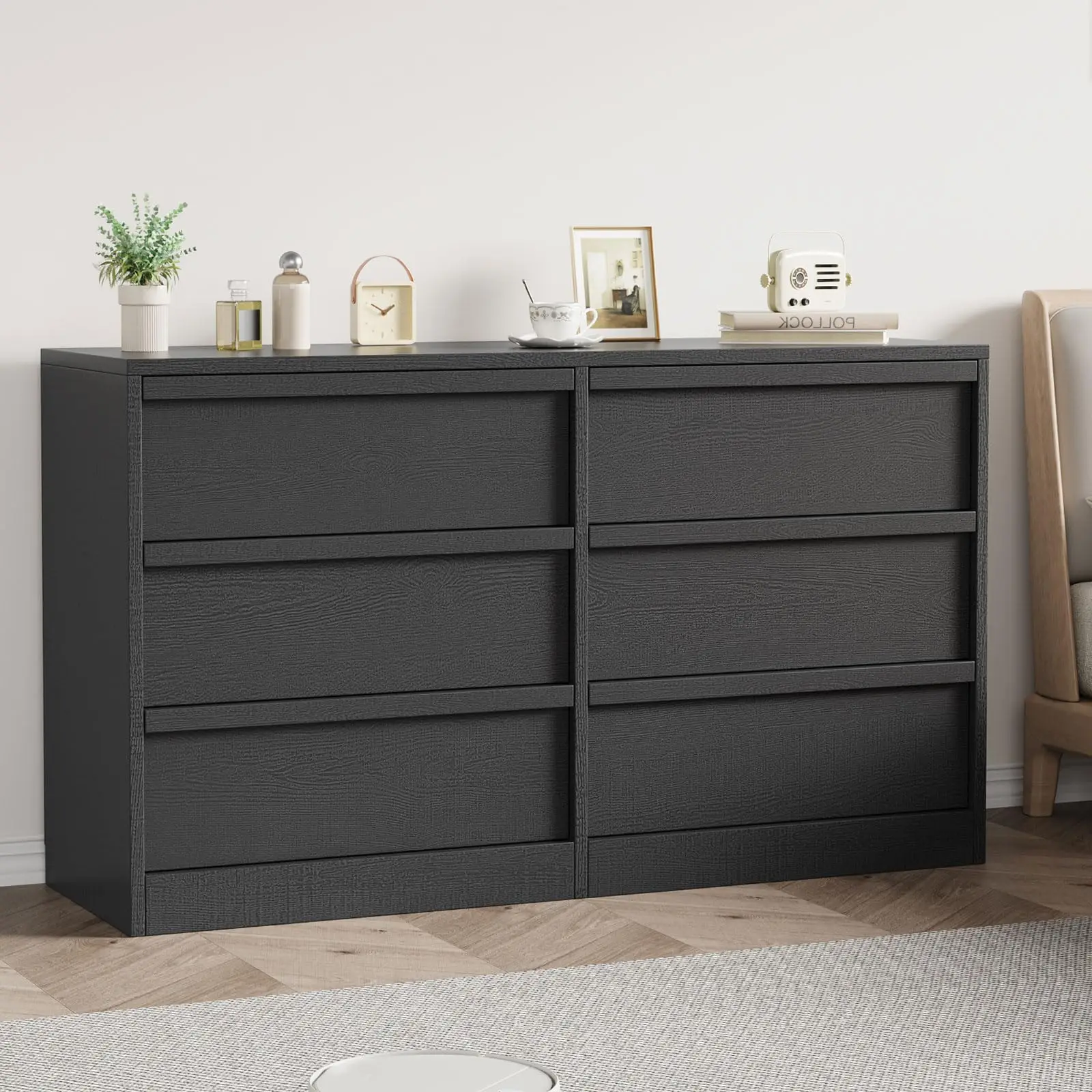 6 Drawer Dresser for Bedroom Wooden Chest of Drawers with Large Storage 47" Freestanding Horizontal Double Dresser Cabinet for Nursery/Entryway/Living Room - Antique White/Natural Oak image 4