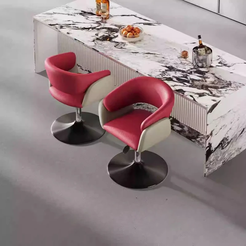 Modern PU Leather Swivel Barstool - Airlift Counter Chair for Kitchen & Dining R Adjustable Bar Stool with Hollow Back and Arms