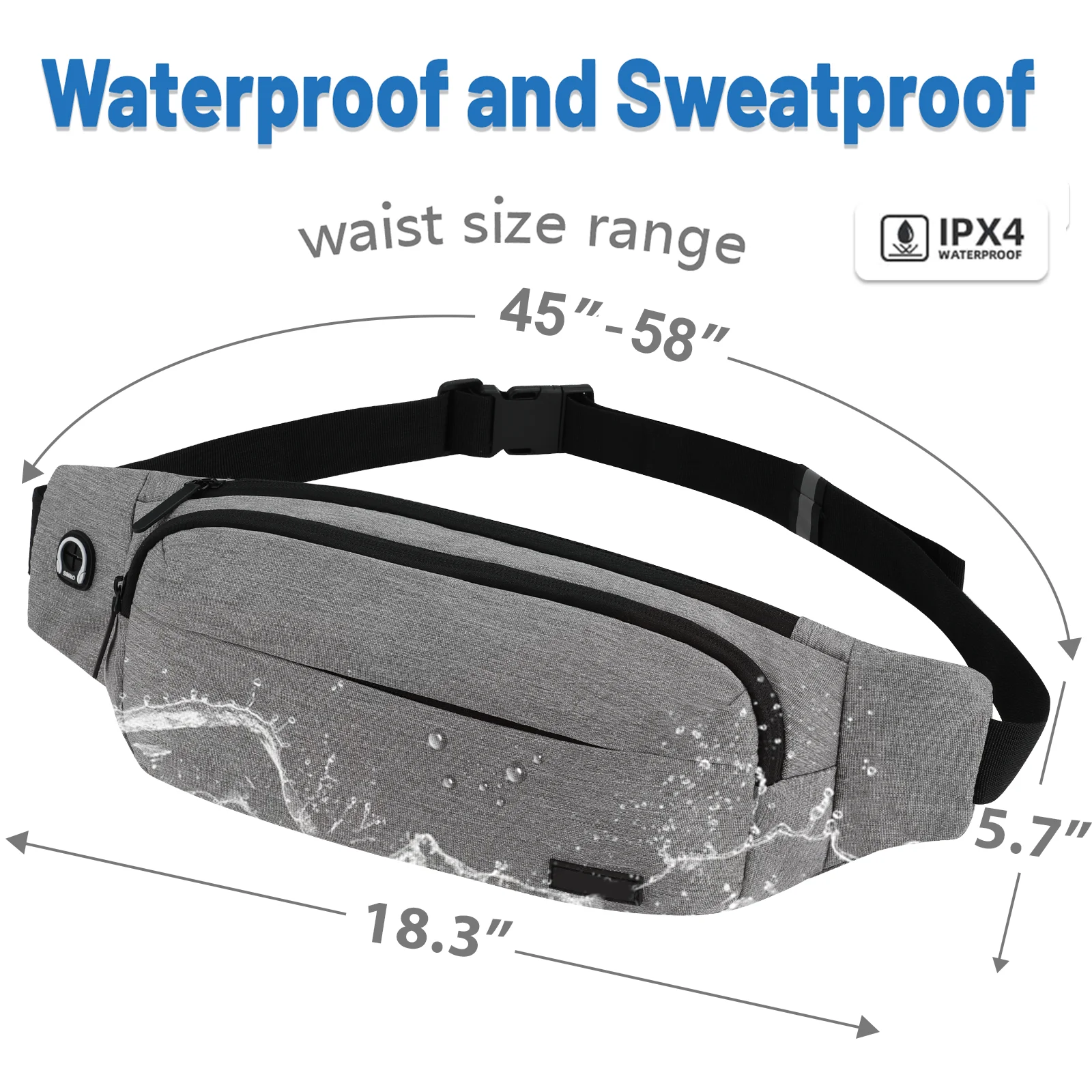 Oversize Sports Waist Pack for Men Women Waterproof unisex Running Fanny Packs with 3 Pockets Elastic Belt Bag XL size riñonera