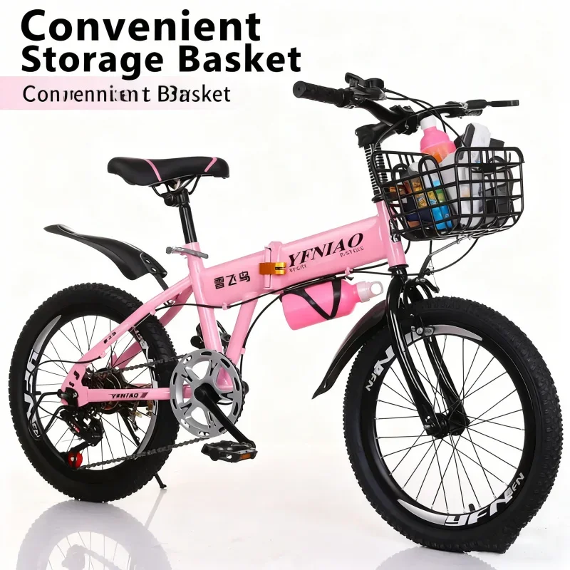 

Pink plus Children's Folding Bike with Variable Speed Brake Gift Pack 20-22 Inch Suitable for Girls Aged 6-13 Years Old