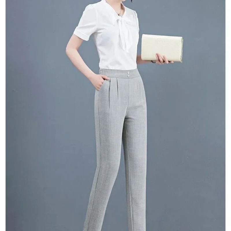 Spring Autumn Loose Casual Women\'s Clothing Elastic High Waisted Button Pockets Straight Trousers Commuter Fashion Pants