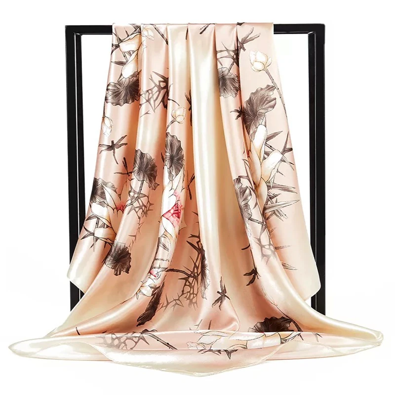 Fashion Flower Sunscreen Bandannas Popular Print Square Shawls Europe And America New Kerchief Four Seasons 90X90CM Silk Scarves