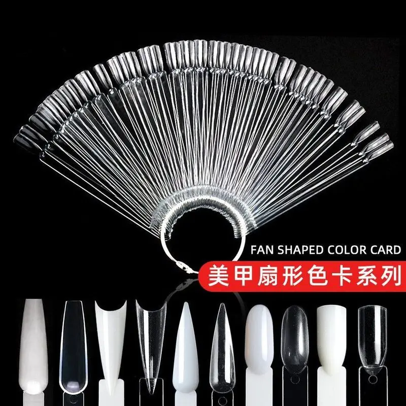 150 Pcs Clear Nail Swatch Sticks with Ring, Fan Shape Nail Art Polish Display Tips, False Nail Sample Sticks