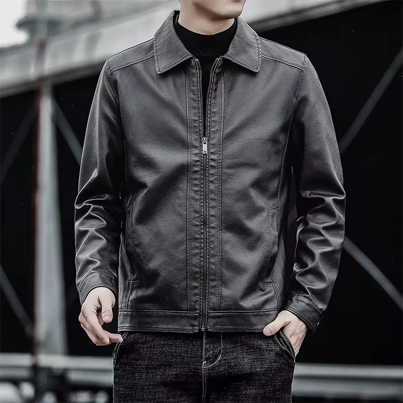 

Spring Autumn New Fashion Male Clothes Coats Tops Men's Casual Business Trendy Simple Basic Solid Color Faux Leather Jackets