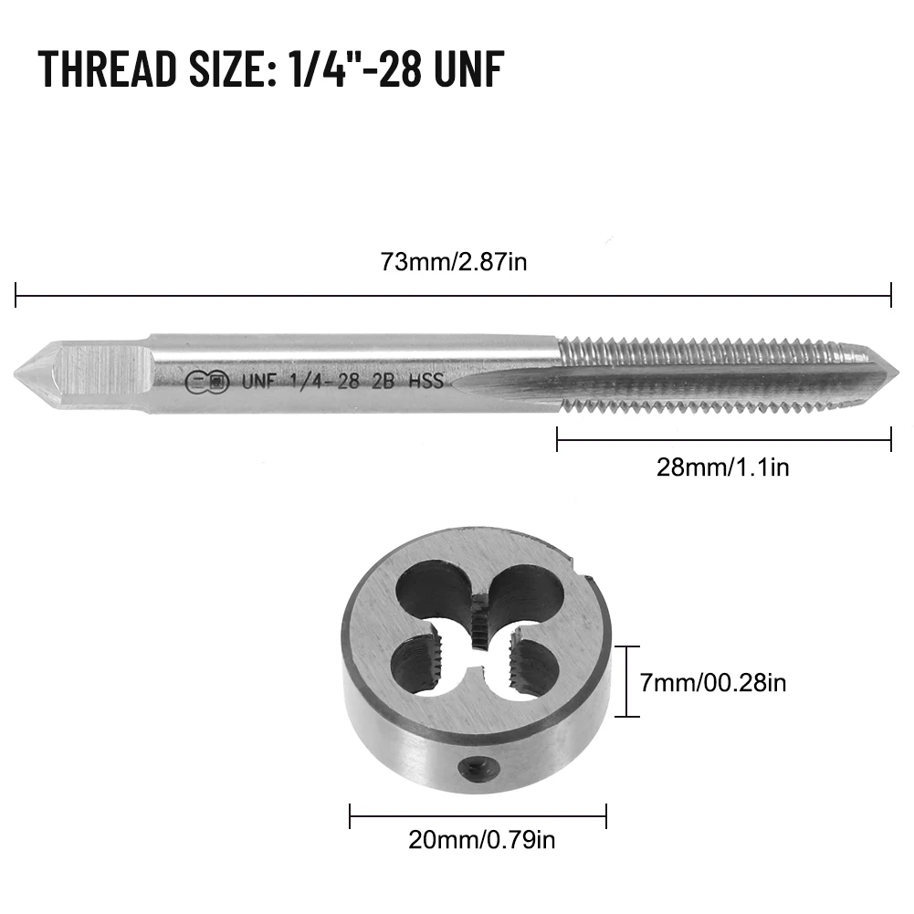 1/4-28 UNF Tap &Die Set Iron Right Hand Stainless Steel Steel 1/4-28 UNF Tap HSS Cast Iron Copper Threading Tools