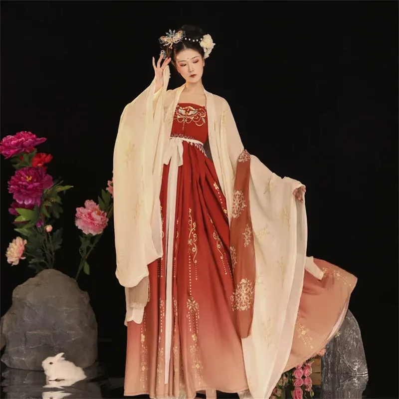Ancient Chinese Costume Women Clothing Traditional Hanfu Women Plus Size Tang Dynasty Dance Costumes Folk Fairy Dress Red Outfit
