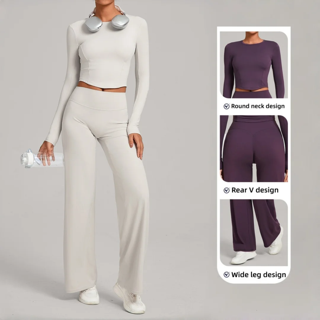 

High Waist Peach Hip Yoga Suit Fitness Casual Bare Feel Long Sleeves Pants Winter Running Workout Clothes Gym Yoga Set