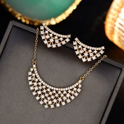 Luxury Bohemian Full Zircon Jewelry Sets Geometric Stud Earrings Necklace Set Woman 2 Pieces Party Wedding Bridal Accessories