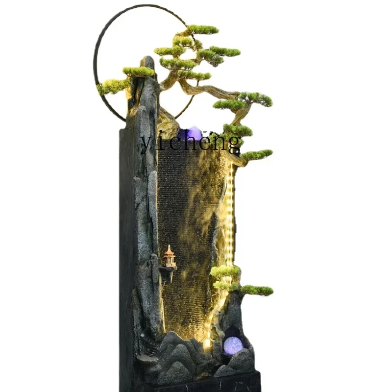 Rockery Loop Water Fountain Decoration Welcome Pine Water Curtain Wall Floor Living Room Decorationu18