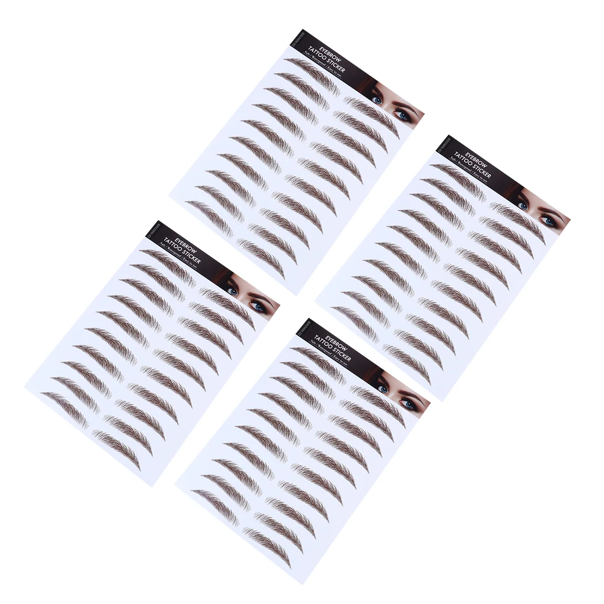 4 Pcs Eyebrow Stickers Makeup Cosmetics Water Transfer Artificial Imitation Tool with Soy Ink Stencils 6D Hair-Like Eyebrows