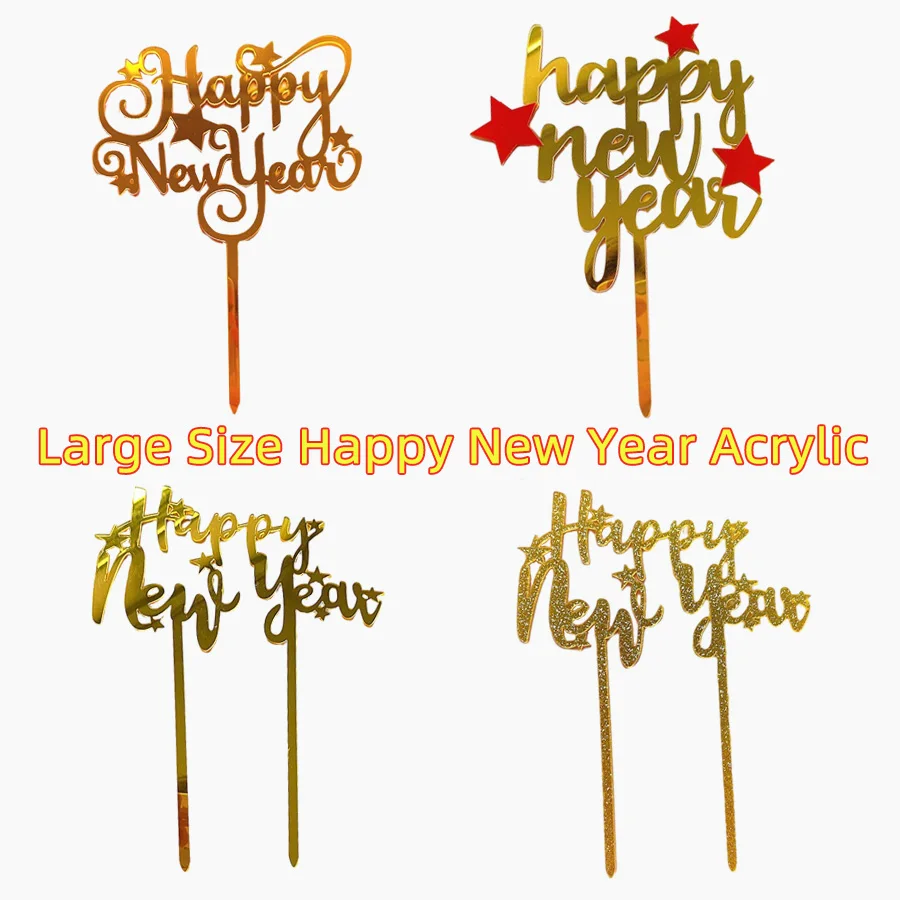 Creative Cake Topper 2024 New Year Decoration Acrylic Crossing Birthday Party Baking Cake Decoration Happy New Year Large Size