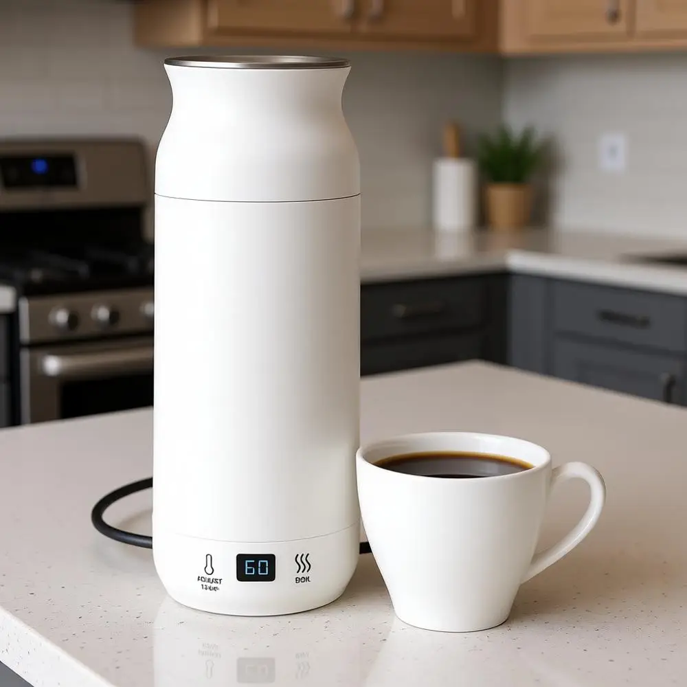 

Портативный электрический чайник - дорожный чайник из нержавеющей стали объемом 450 мл с контролем температуры и LED-индикатором для кофе, чая, молока и т.д.