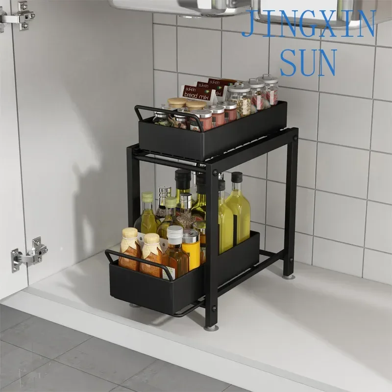 New Kitchen Shelf Under Sink Rack Mobile Floor Household Pull Multi-Layer Storage Cabinet Under Supplies Shelf Organization