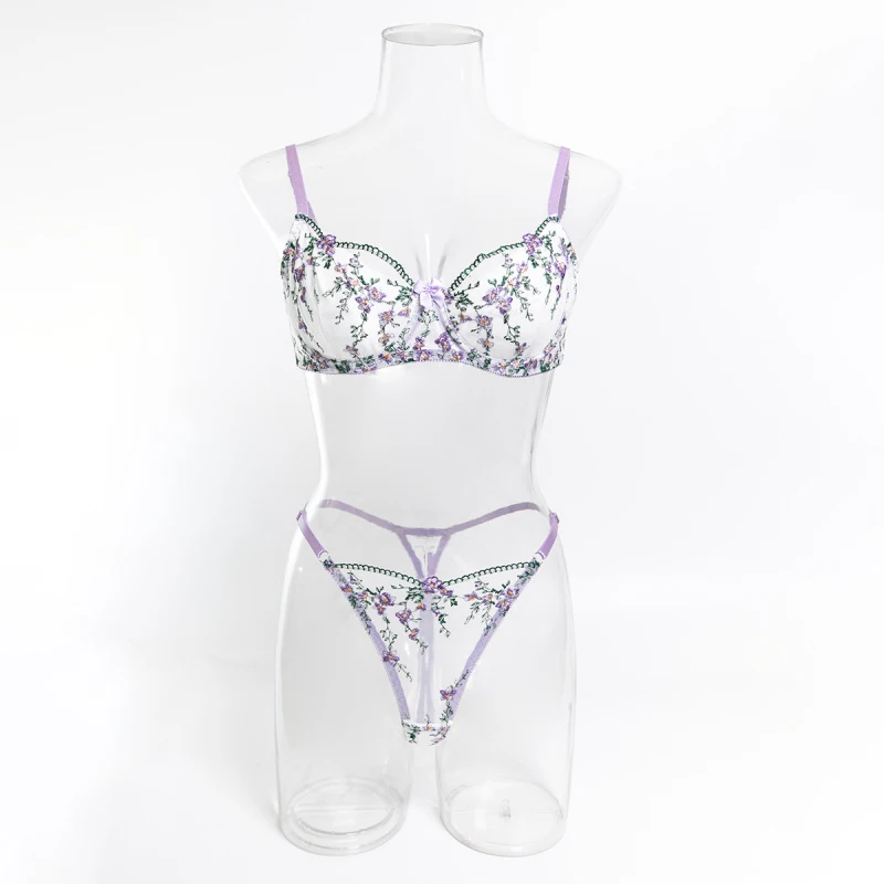

Bikini bra with high-end elegance, floral embroidery, sexy sheer swimsuit lingerie set
