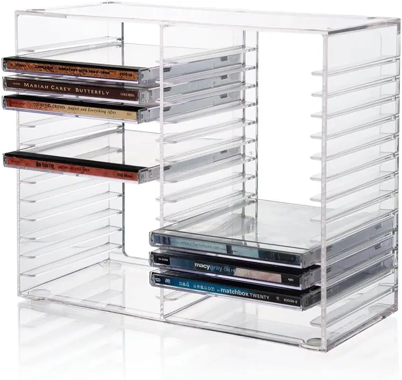 

Stackable Clear Plastic CD Organizer with Rubber Feet | Rectangular Jewel Cases Holder Perfect for Theatre Room | Holds up