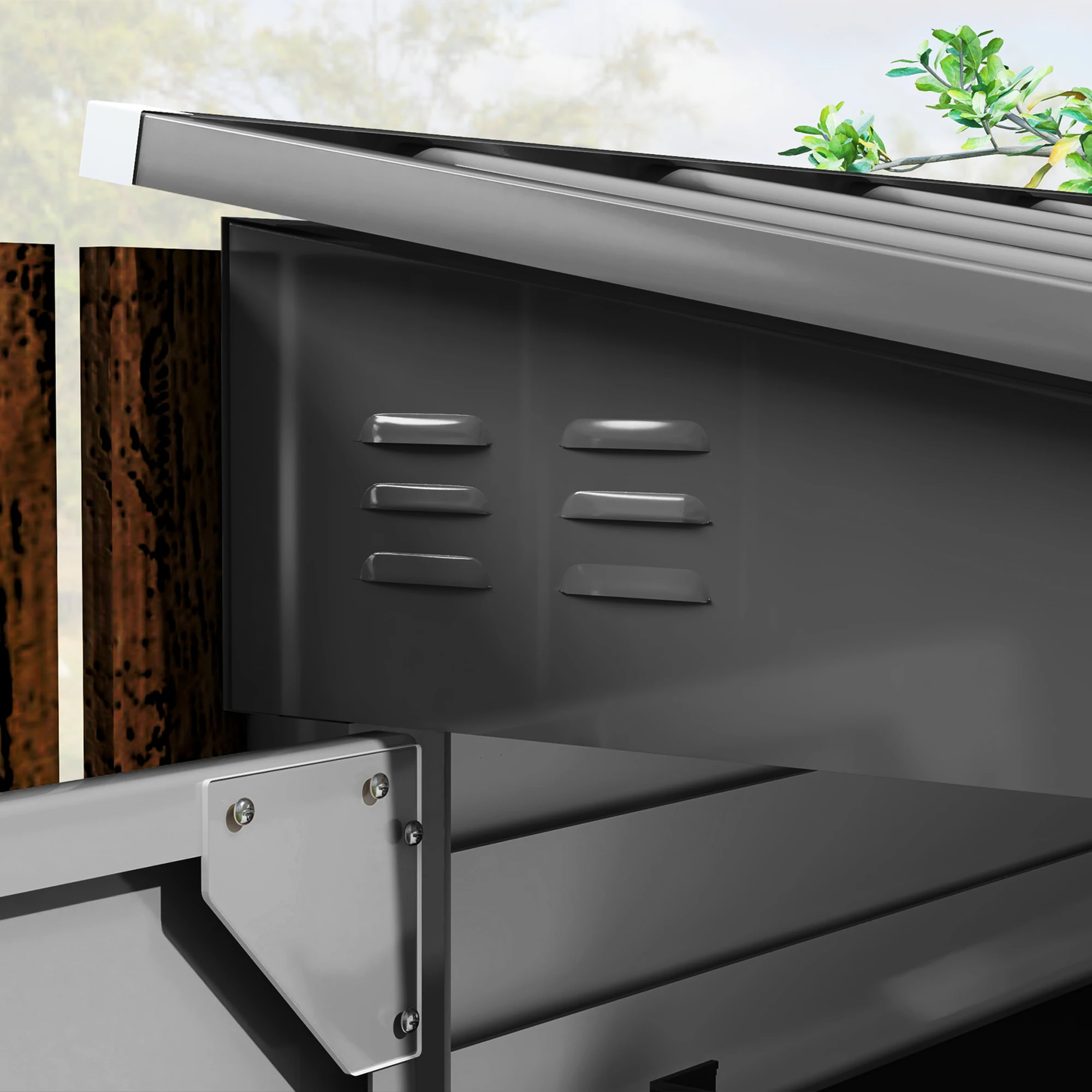 سقيفة تخزين معدنية خارجية مقاس 4.6 × 9 بوصة مع أبواب قابلة للقفل، رمادي داكن