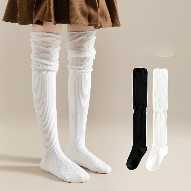 

Girls stockings anti-slip cotton knee socks spring white black high socks girls pile socks thin Form 6-11Y детская одежда