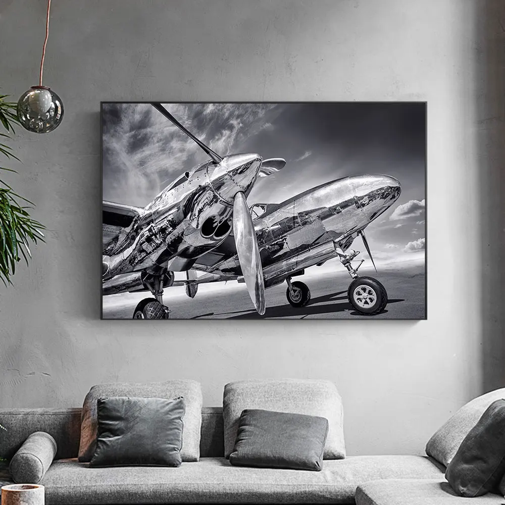 Aircraft Propeller Poster Wall Art Modern Aviation Combat Aircraft Painting Vintage Airplane Painting for Living Room Home Decor