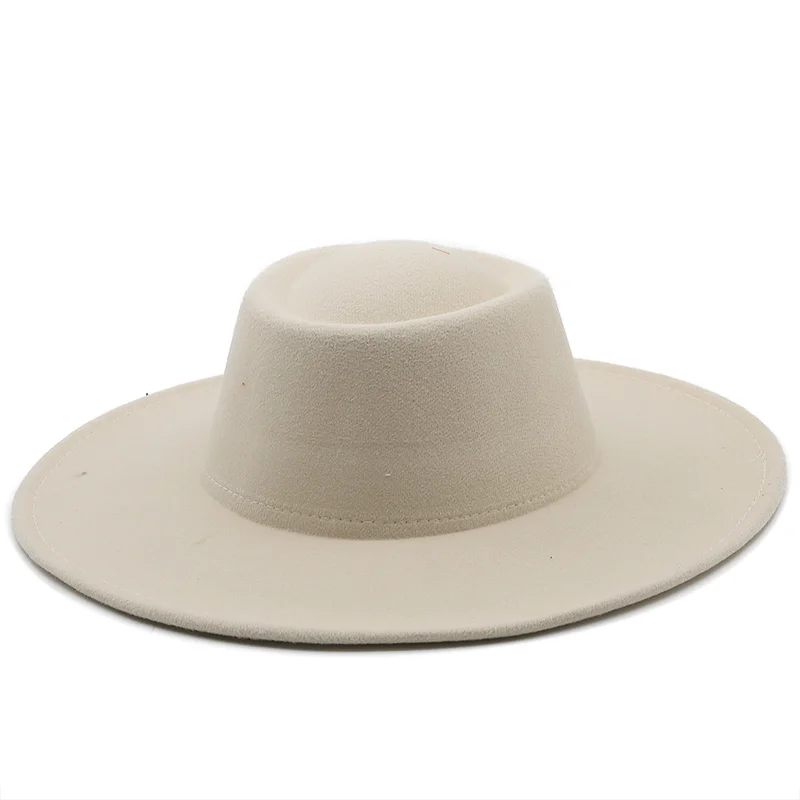 Sombrero de ala ancha de 9,5 cm para mujer, sombrero de copa de Iglesia Derby, estilo retro, británico, de lana, de jazz, color sólido, para Otoño e