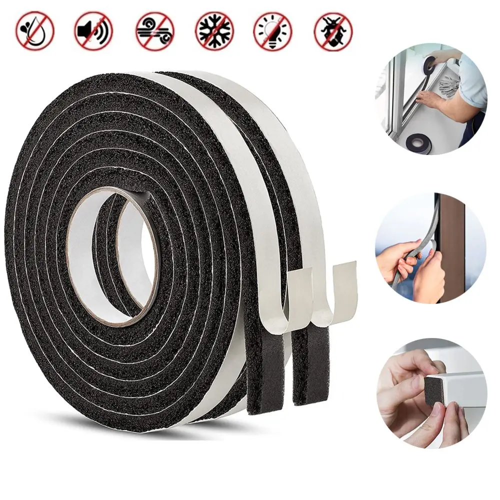 2M/Roll Foam Door Window Sealing Strip Weather Stripping Self-Adhesive Soundproof Windproof Dustproof Draught Insulation Tape