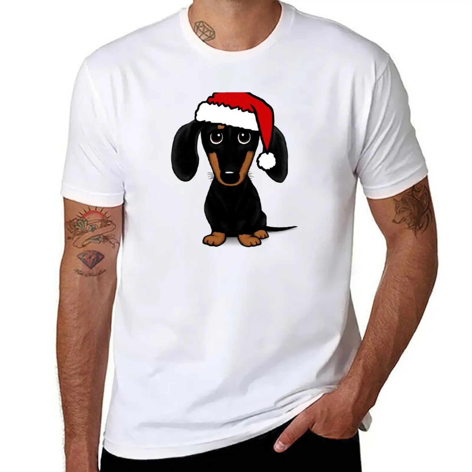 

Black and Tan Dachshund with Santa Hat Cute Wiener Dog Christmas T-Shirt graphics graphic t shirts plus sizes sweat shirts, men