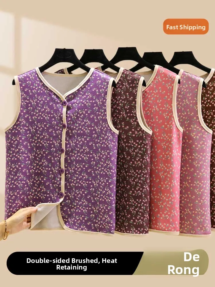 

Women's Fce Lined Printed Vest Thiened Warm Loose Svel Open Cardigan Floral Embroidery Autumn Winter Large Size Top