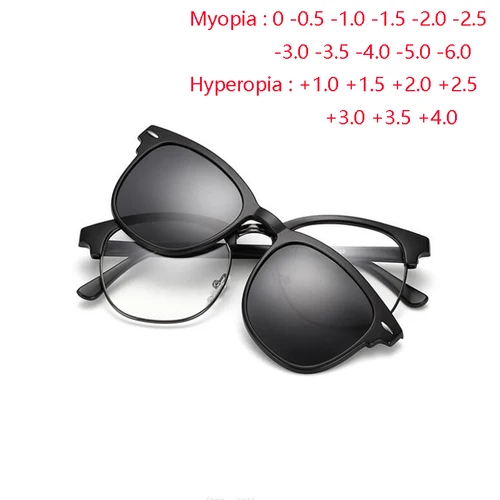 Gafas cuadradas 2 en 1 con Clip magnético para miopía, gafas de sol para miopía TR90 de 0-0,5-0,75 a-6,0, potencia +0,5 +0,75 a +4,0