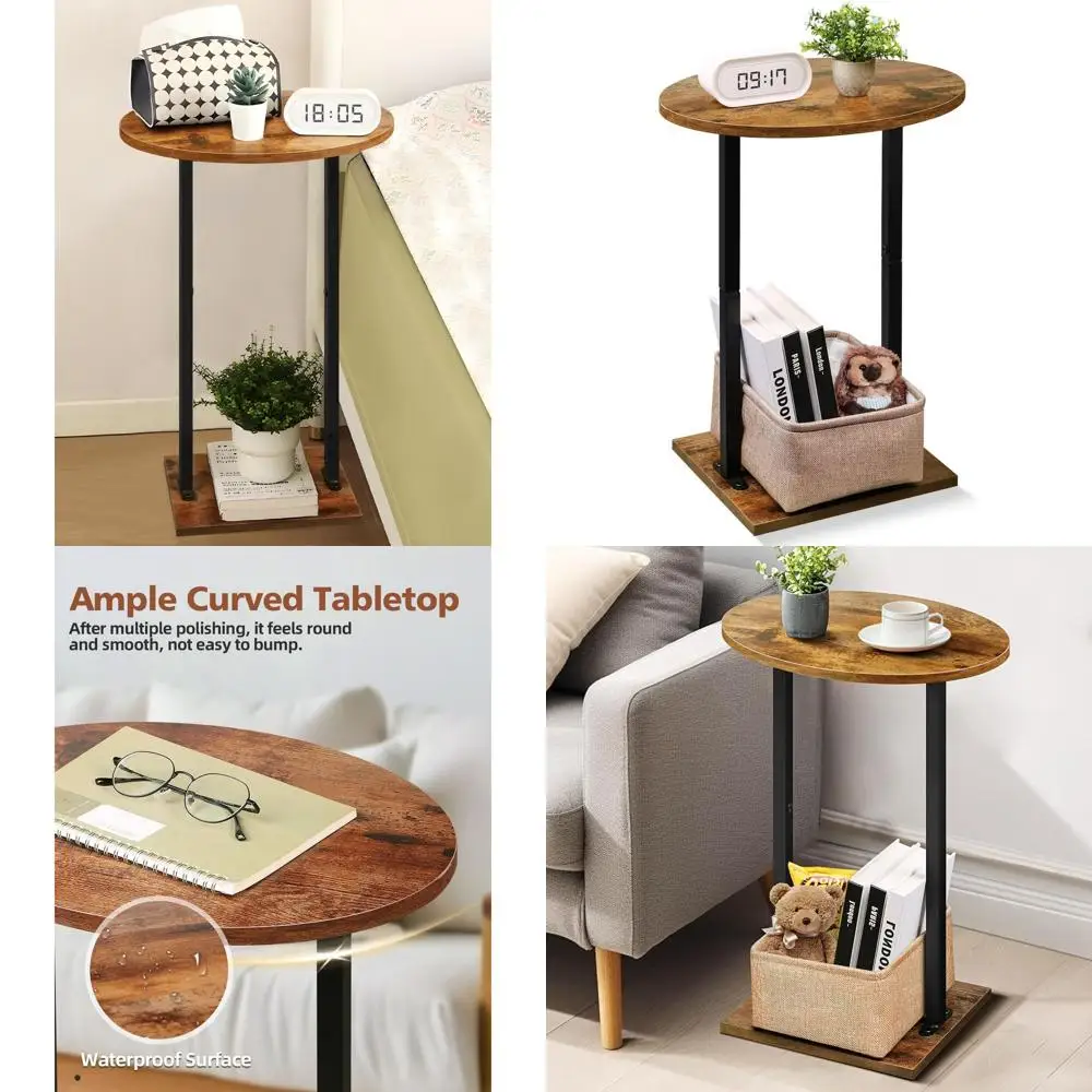 

Компактный круглый деревянный приставной столик на 24 предмета с тканевой корзиной для уютной гостиной и спальни