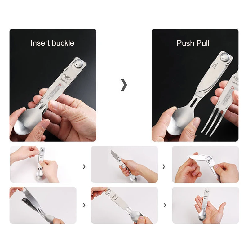 Nextrool Portable Stainless Steel Camping Picnic Cutlery Knife Fork Spoon Folding Knife Multi-tool Flatware Tableware Travel Kit