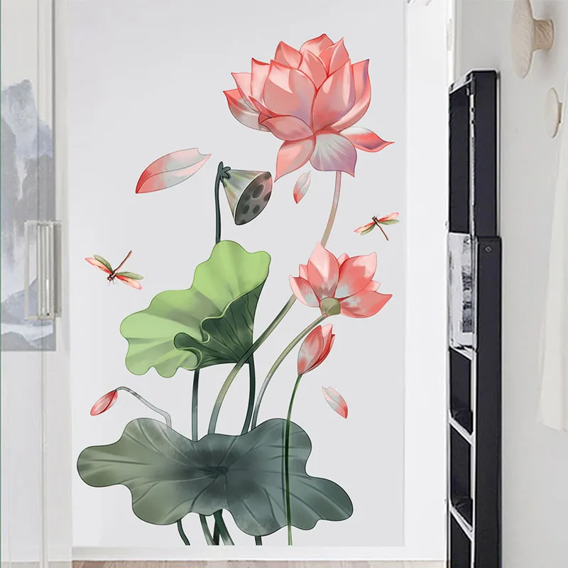 New creative lotus dragonfly stickers for living room, bedroom, foyer, beautification and decoration wall stickers